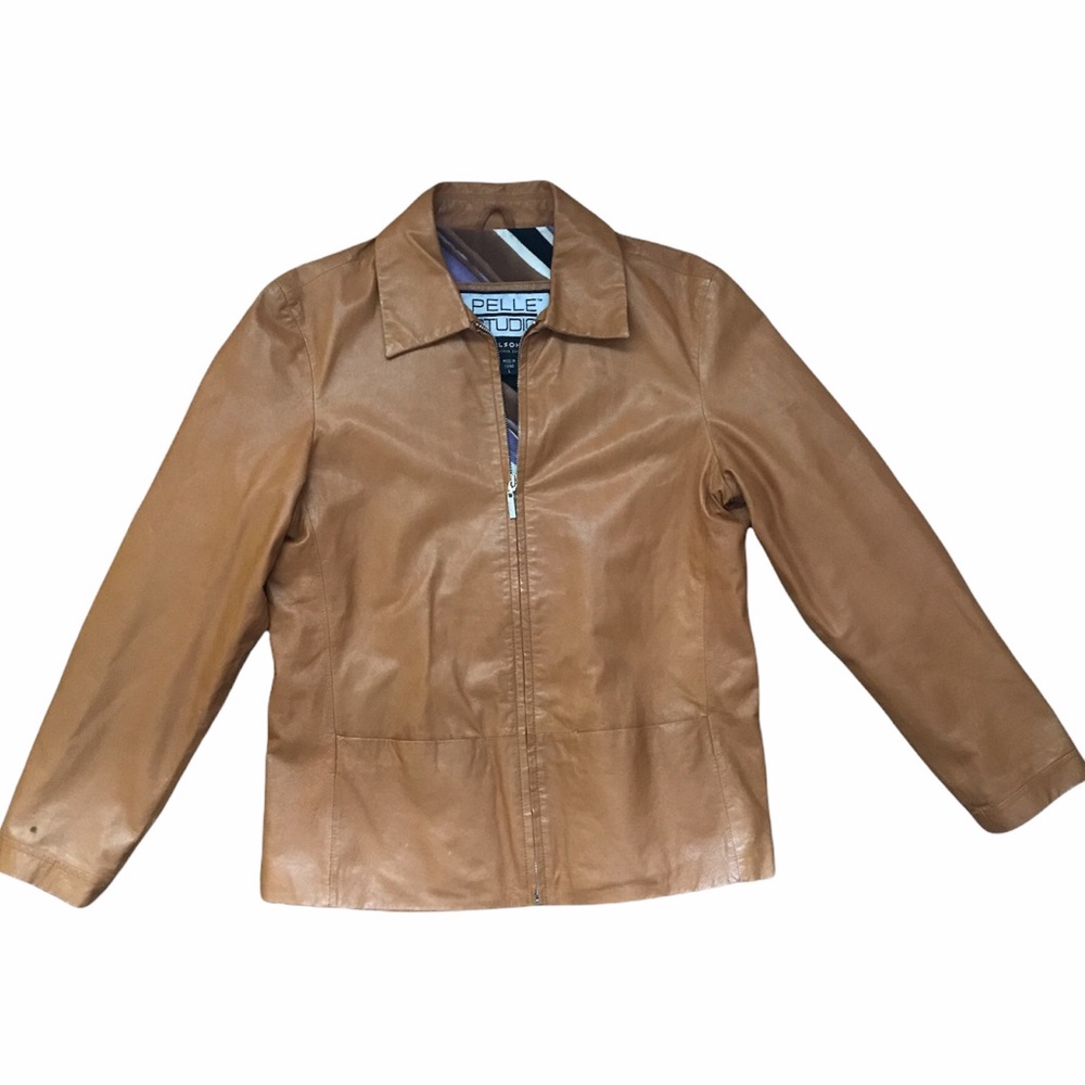 Women’s Pelle Studio Wilson’s Full Leather Jacket Coat, Size: Large, Tan Carmel